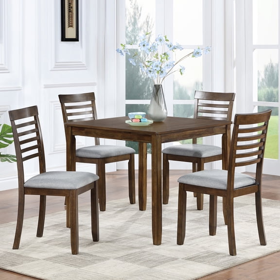 PAPROOS Solid Wood Dining Table, 30'' Height Square Kitchen Table for Small Space, Farmhouse Acacia Wooden Dinner Table for 4, Walnut(Only Table)
