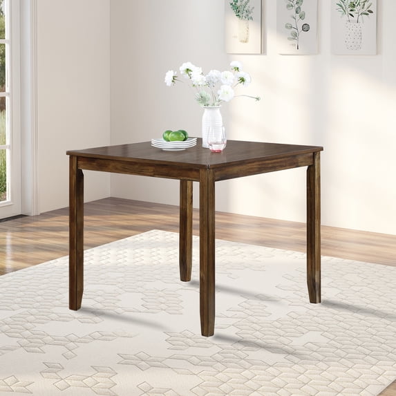 PAPROOS Wooden Dining Table, 30'' Height Square Kitchen Table for Small Space, Solid Acacia Wood Dinner Table for 4, Walnut(Only Table)