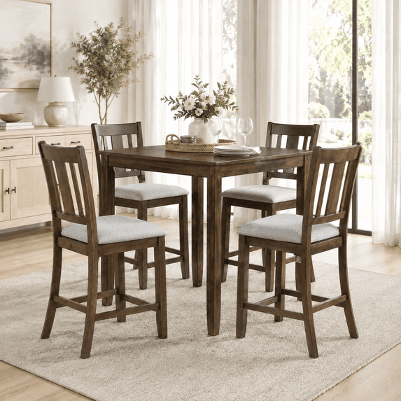 PAPROOS Counter Height Dining Table, Solid Wood Square Kitchen Table for Small Space, Modern Farmhouse Acacia Wooden Dining Table for Apartment, Walnut(Table Only)