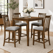 PAPROOS Counter Height Dining Table, Solid Wood Square Kitchen Table for Small Space, Modern Farmhouse Acacia Wooden Dining Table for Apartment, Walnut(Table Only)