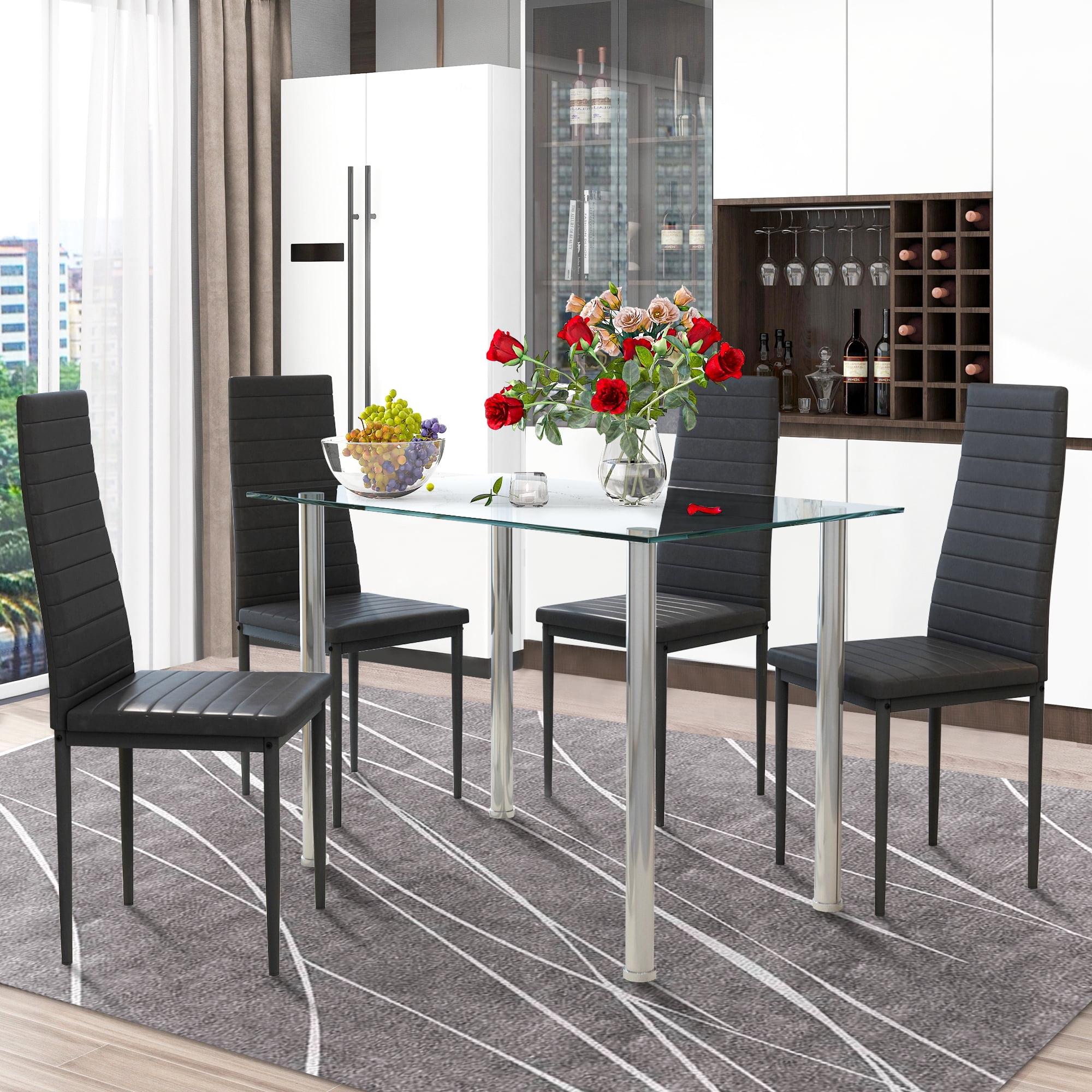 PAPROOS Dining Table Set for 4, Modern Kitchen Table Sets with Tempered ...