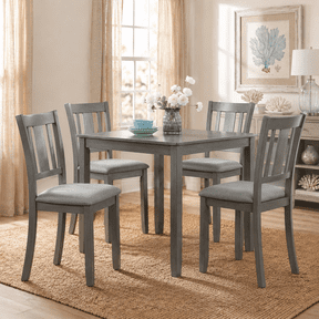 PAPROOS Wooden Dining Table, Compact Square Kitchen Table for Small Space, Solid Acacia Wood Dining Table for 4, Easy to Assemble, Gray(Table Only)