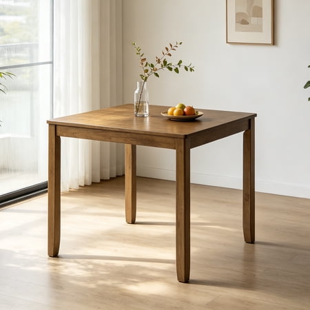 PAPROOS Wooden Dining Table, Compact Square Kitchen Table for Small Space, Solid Acacia Wood Dining Table for 4, Easy to Assemble, Oak(Table Only)