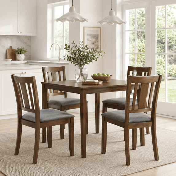 PAPROOS Wooden Dining Table, Compact Square Kitchen Table for Small Space, Solid Acacia Wood Dining Table for 4, Easy to Assemble, Brown(Table Only)