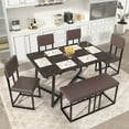 thumbnail image 1 of PAPROOS Dining Table Set for 6, 6 Piece Dining Room Table Set with Faux Marble Top, PU Leather Upholstery Chairs and Bench, Modern Dinette Sets for Big Family, Kitchen Table and Chairs Set, Brown, 1 of 8