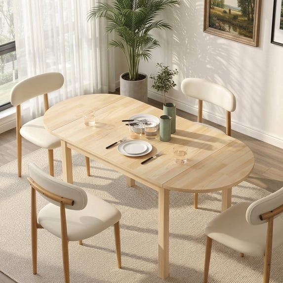 PAPROOS Extendable Dining Table, 31''-55'' Drop Leaf Kitchen Table for 6, Folding Dining Table, Solid Wood Dining Room Table, Small Dining Table for Kitchen, Breakfast Nook, Natural(Only Table)