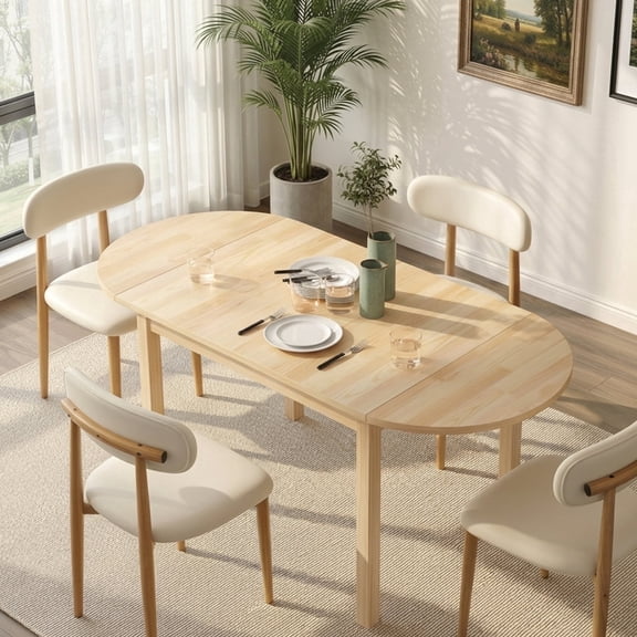PAPROOS Extendable Dining Table, 31''-55'' Drop Leaf Kitchen Table for 6, Folding Dining Table, Solid Wood Dining Room Table, Small Dining Table for Kitchen, Breakfast Nook, Natural(Only Table)