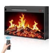 PAPROOS 30 Inch Electric Fireplace Insert, 1400W Recessed Electric Fireplace Heater with Remote, Touch Control, Thermostat, 7 Flame Colors, 1-8H Timer, Black