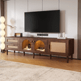 thumbnail image 1 of PAPROOS TV Stand for 75 Inch TV, Rattan TV Cabinet with LED Light, Media Television Console with 3 Storage Cabinets and 2 Drawers, Living Room Entertainment Center for 70-80 Inches TV, Dark Brown, 1 of 10