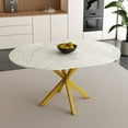 thumbnail image 1 of PAPROOS Extendable Dining Table for 4-6, 60'' Expandable Round Dining Room Table with Metal Legs, Faux Marble Kitchen Table for Small Places, Breakfast Nook, White+Yellow(only table), 1 of 9