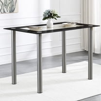 Rectangular Dining Table for 4, Paproos 43" Tempered Glass Kitchen Table, Small Dining Room Table with Stainless Steel Legs for Kitchen Dining Room, Transparent & Black(Only Table)