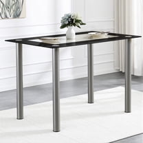 Rectangular Dining Table for 4, Paproos 43" Tempered Glass Kitchen Table, Small Dining Room Table with Stainless Steel Legs for Kitchen Dining Room, Transparent & Black(Only Table)