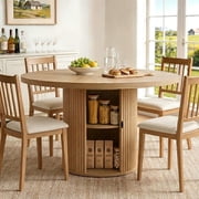 Round Dining Table for 4-6, PAPROOS 47 Large Wood Kitchen Table, Dining Room Table with Storage & Wide Tabletop, Circle Dining Table Dinner Table for Kitchen Dining Room, NaturalOnly Table