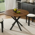 thumbnail image 1 of PAPROOS Extendable Dining Table for 4-6, 60'' Expandable Round Dining Room Table with Metal Legs, Wood Kitchen Table for Small Places, Breakfast Nook, Brown(only table), 1 of 8