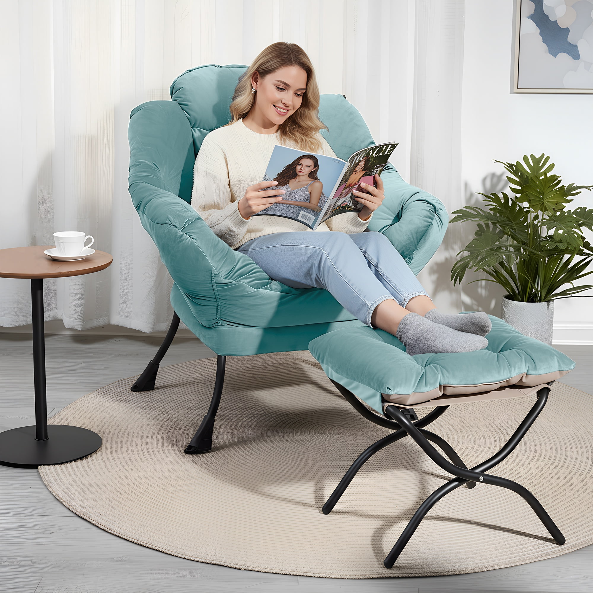 Paproos Fabric Lounge Chair with Ottoman, Oversized Reading Chair