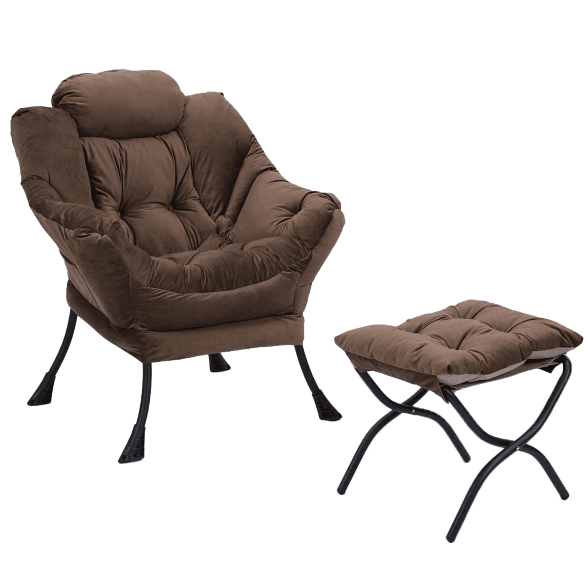 Walmart Saving of  PAPROOS Fabric Lazy Chair with Foldable Ottoman, Large Accent Chair and Footrest Stool Set, Comfy Lounge Arm Chair with Footstool Set, Reading Chair Leisure Sofa Chair for Living Room, Brown