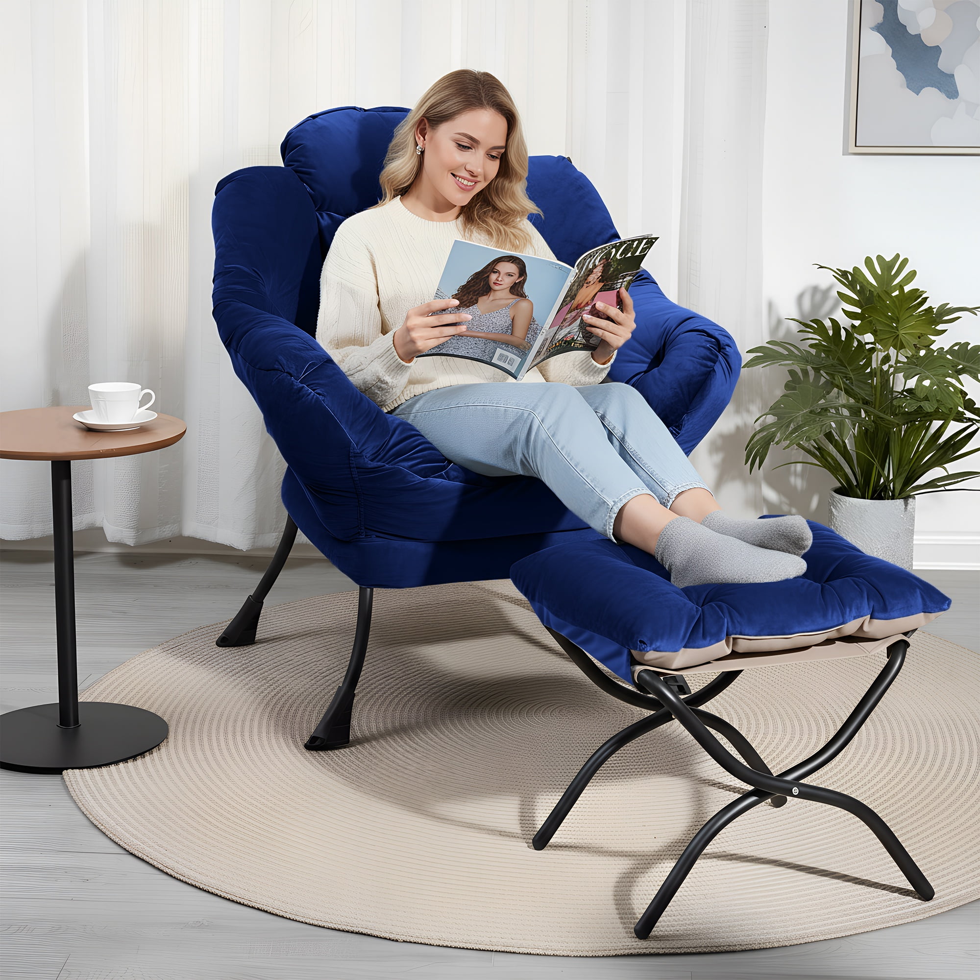 Paproos Fabric Lounge Chair with Ottoman, Oversized Reading Chair
