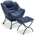 thumbnail image 1 of PAPROOS Lazy Chair with Foldable Ottoman, Flannelette Fabric Accent Chair and Footrest Stool Set, Comfy Lounge Arm Chair with Footstool Set, Reading Chair Leisure Sofa Chair for Living Room, Blue, 1 of 7