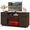 thumbnail image 1 of PAPROOS Fireplace TV Stand for 70 Inch TV, 64'' Wide Wood TV Cabinet with 30'' Electric Fireplace, Modern Fluted Entertainment Center TV Console Table for Living Room, Walnut, 1 of 10