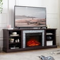 thumbnail image 1 of PAPROOS Fireplace TV Stand for 70" TV, Farmhouse TV Console with Charging Outlet and Sliding Door, Living Room TV Stand Media Console with Adjustable Shelves, Electric Fireplace TV Stand, Cherry, 1 of 9