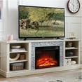 thumbnail image 1 of PAPROOS Fireplace TV Stand for 70" TV, Farmhouse TV Console with Charging Outlet and Sliding Door, Living Room TV Stand Media Console with Adjustable Shelves, Electric Fireplace TV Stand, White, 1 of 10