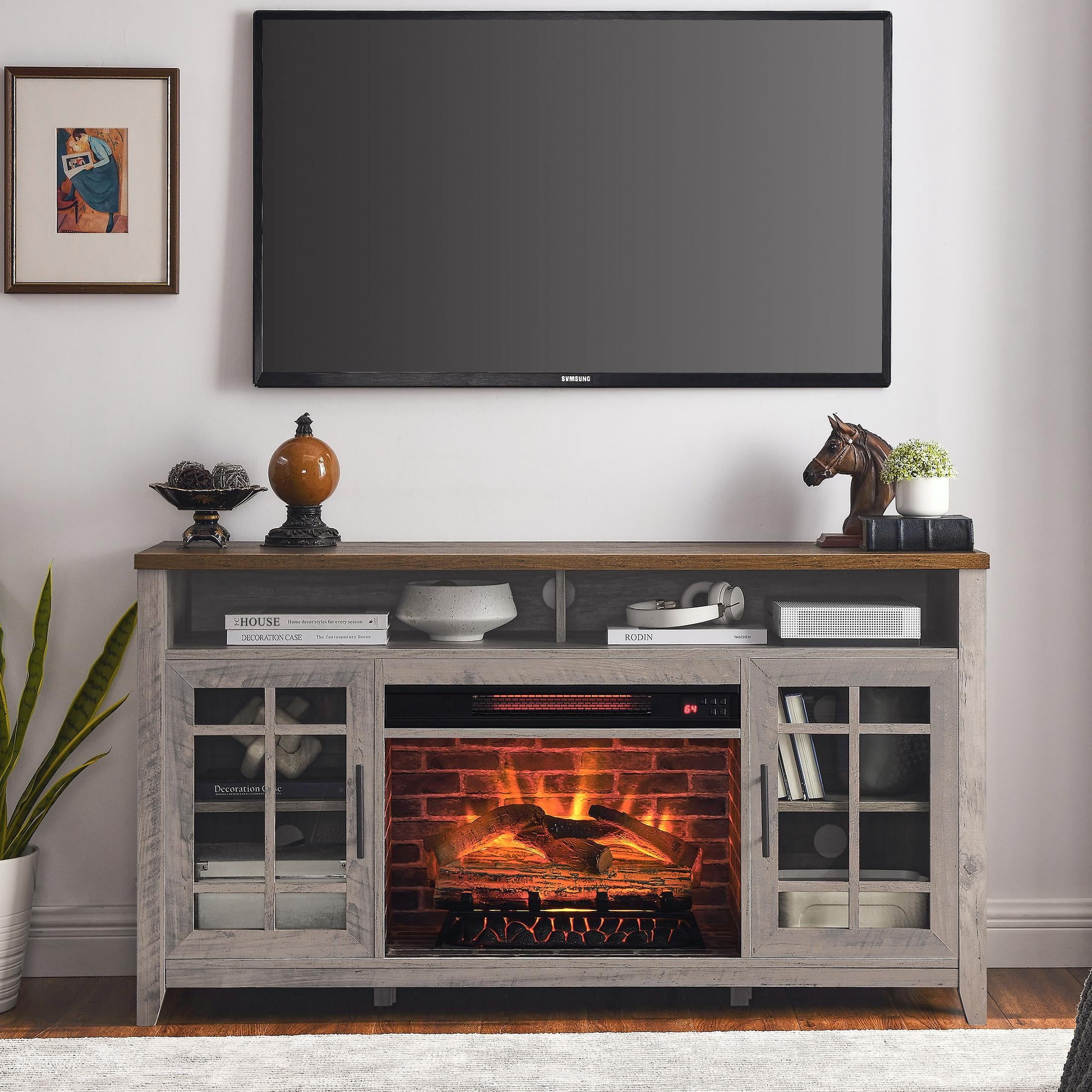 PAPROOS Fireplace TV Stand for 60 Inch TV, Home Media Entertainment ...