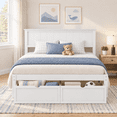 thumbnail image 1 of PAPROOS Full Bed with Storage, Full Size Bed Frame with 2 Under-Bed Drawers, Wood Platform Bed Frame with Headboard, Space Saving, No Box Spring Needed, White, 1 of 8