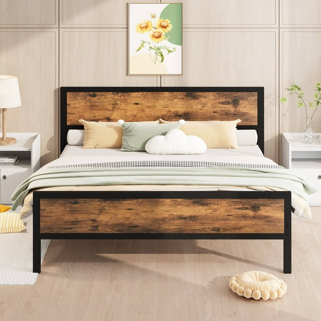 PAPROOS Full Platform Bed Frame with Headboard and Footboard, Metal