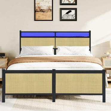 PAPROOS Full Size Bed Frame with Charging Station and LED Light, Metal Platform Bed with Under Bed Storage, No Box Spring Needed, Easy Assembly, Black