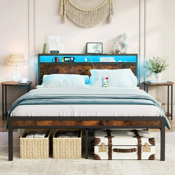 Queen Bed Frame, 14 inch Metal Platform Beds with Storage Space, No Box ...