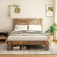 thumbnail image 1 of PAPROOS Full Size Bed Frame, Rustic Wood Platform Bed with Headboard, Modern Farmhouse Style Full Bed Frame No Box Spring Needed, Dark Brown, 1 of 9