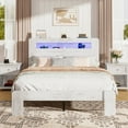 thumbnail image 1 of PAPROOS Full Size Bed Frame, Wood Platform Bed with Charging Station and LED Light, Full Bed Frame with Headboard and Strong Wooden Slats for Teens Adults, No Box Spring Needed, Gray White, 1 of 10