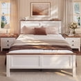 thumbnail image 1 of UHOMEPRO Full Size Bed Frame, Wooden Platform Bed with Headboard and Footboard, Strong Wood Slats Support, Farmhouse Style Full Bed Frame, No Box Spring Needed, White, 1 of 9