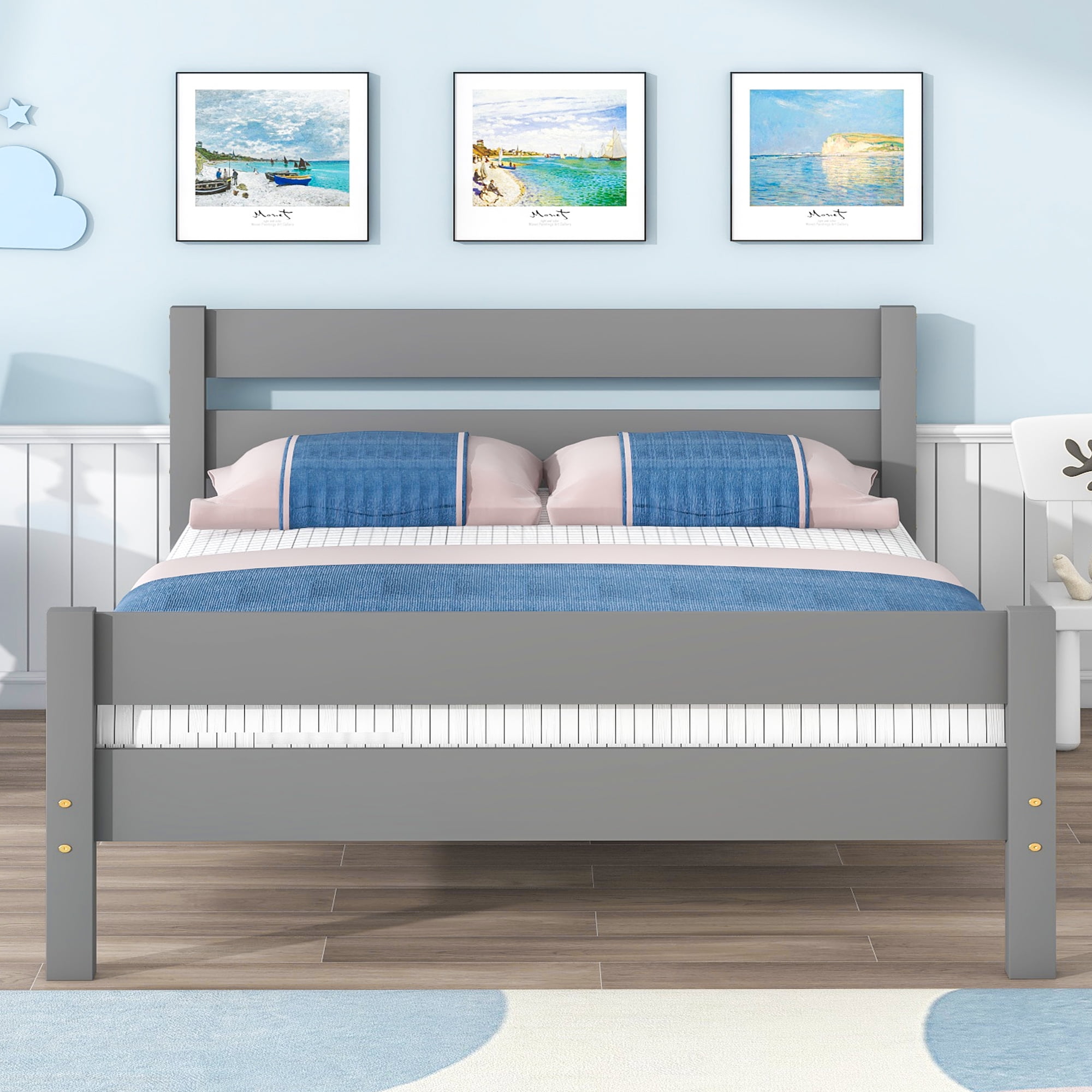 PAPROOS Full Size Platform Bed Frame, Solid Wood Platform Bed with