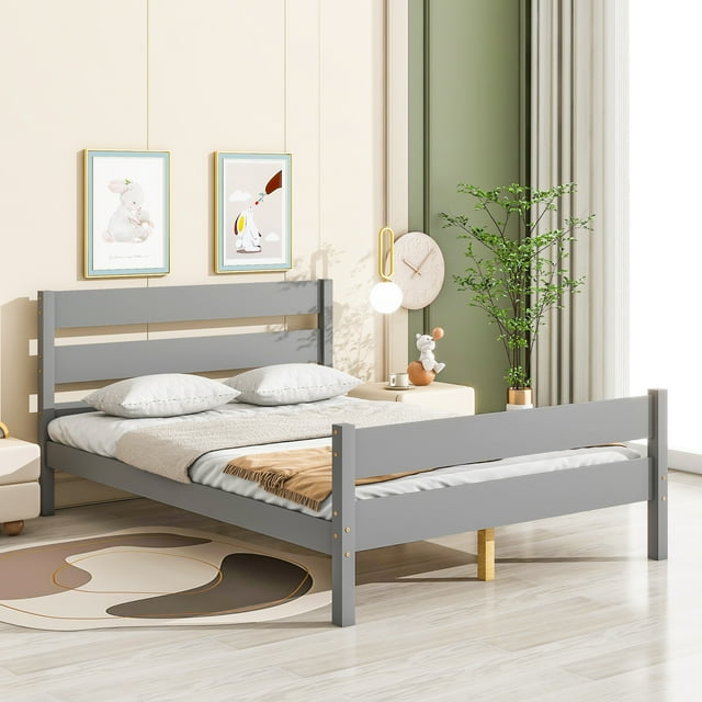 PAPROOS Full Size Platform Bed Frame, Solid Wood Platform Bed with