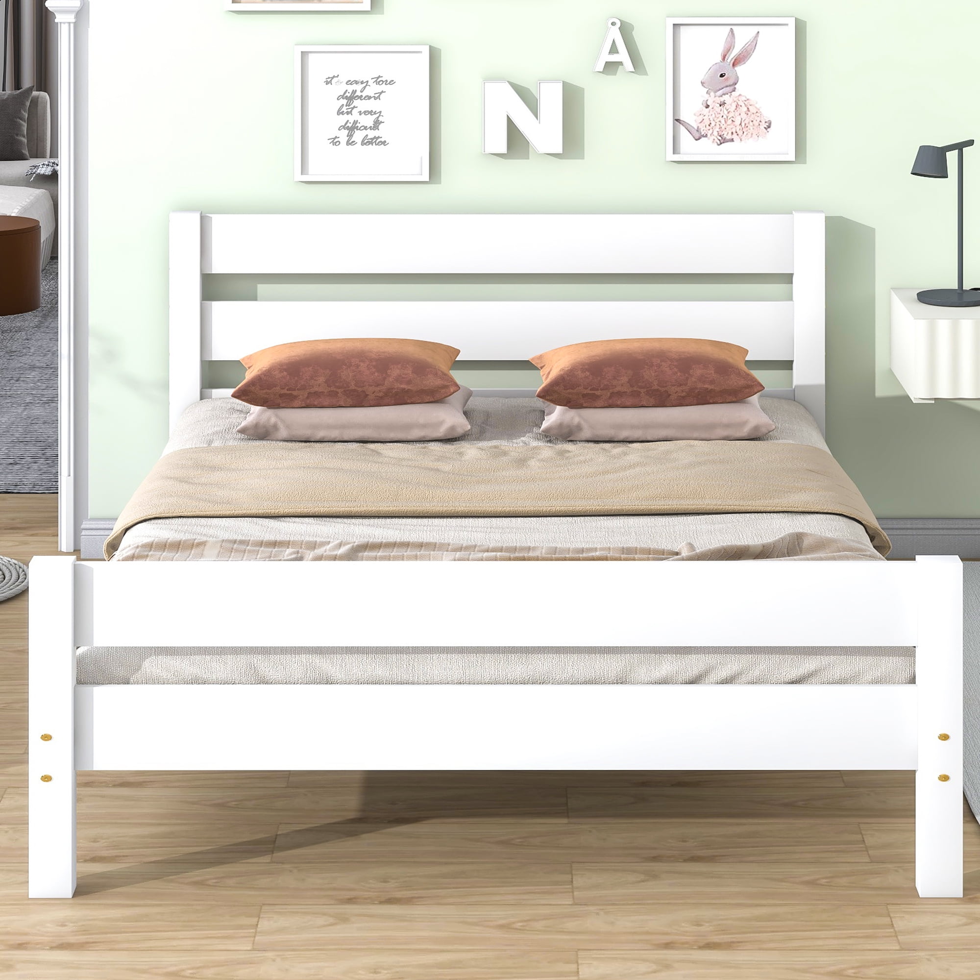 PAPROOS Full Size Platform Bed Frame, Solid Wood Platform Bed with