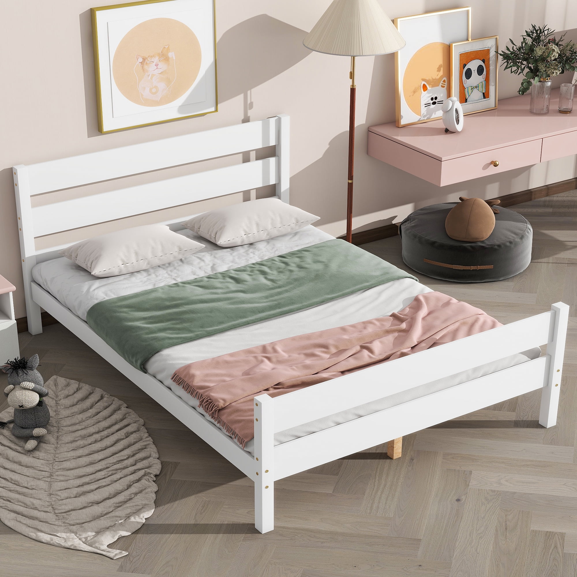 PAPROOS Full Size Platform Bed Frame, Solid Wood Platform Bed with