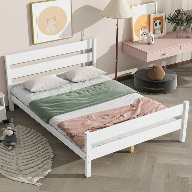 PAPROOS Full Size Platform Bed Frame, Solid Wood Platform Bed with