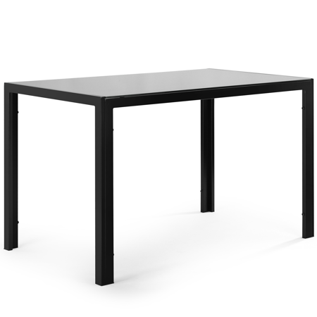 PAPROOS Glass Dining Table, Modern Rectangular Dining Room Table, Kitchen Tempered Glass Dining Table with 4 Square Metal Legs, Heavy Duty Dinette Table for 4, Black