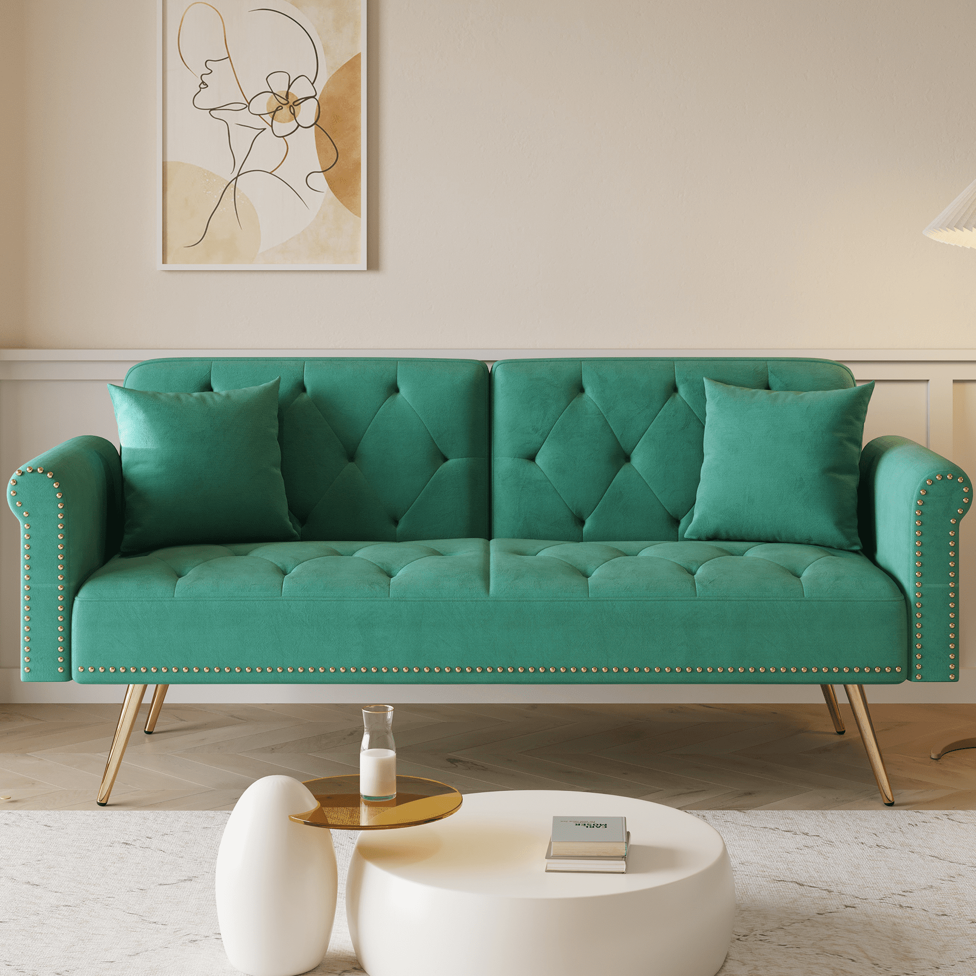 PAPROOS Green Sofa Sleeper Couch, Loveseat Sofa with Pillows, Comfy — free download