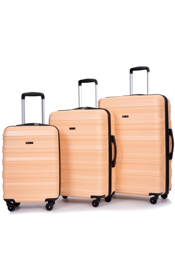 Hardside Luggage Set, 3 Piece 21in 25in 29in Carry on Suitcases Set with 2 Hooks and TSA Lock, Modern Lightweight Luggage Set, Hardshell Expandable Suitcase Set for Family Travel, Peach