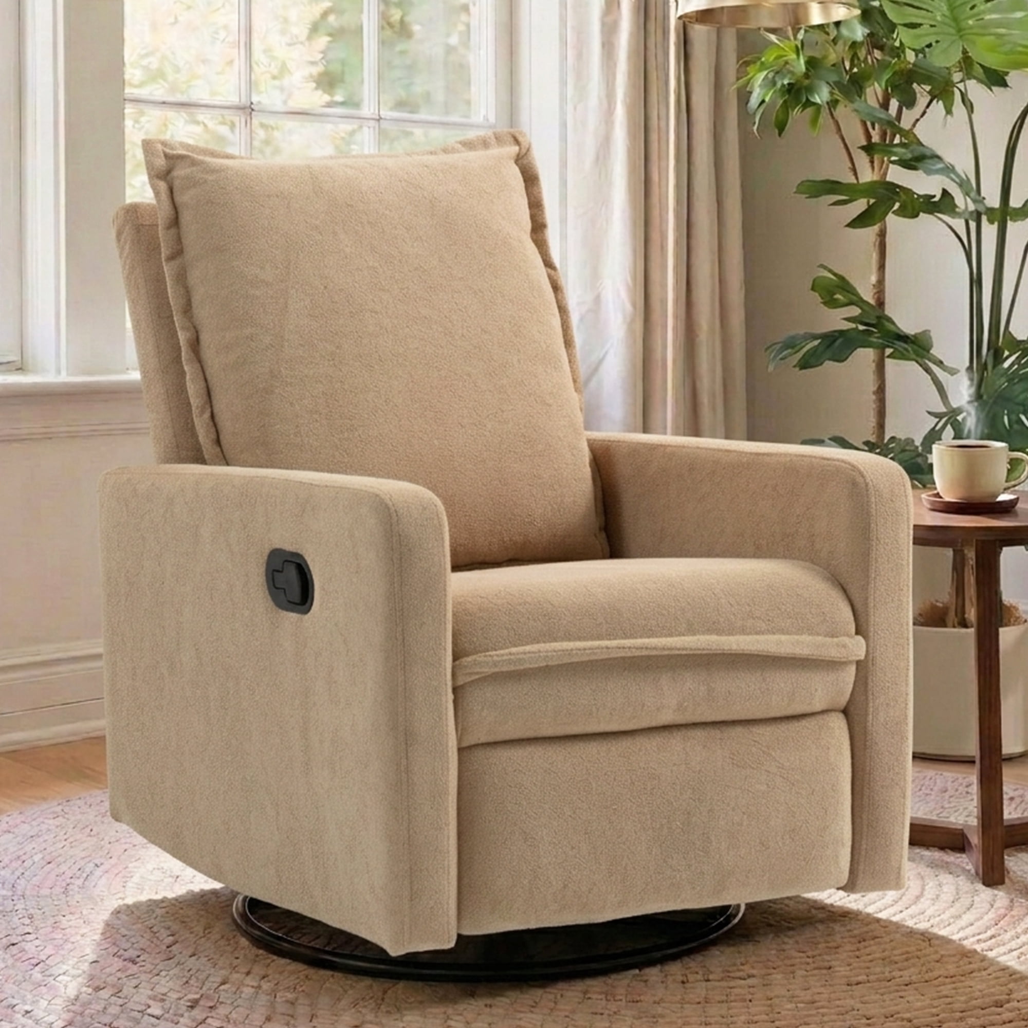 Paproos Swivel Rocker Recliner, Velvet 360°Swivel Rocking Recliner, Glider Rocking Chair for Nursery, Small Rocker Chair for Small Space, Manual Recliner for Adults for Home Theater, Camel