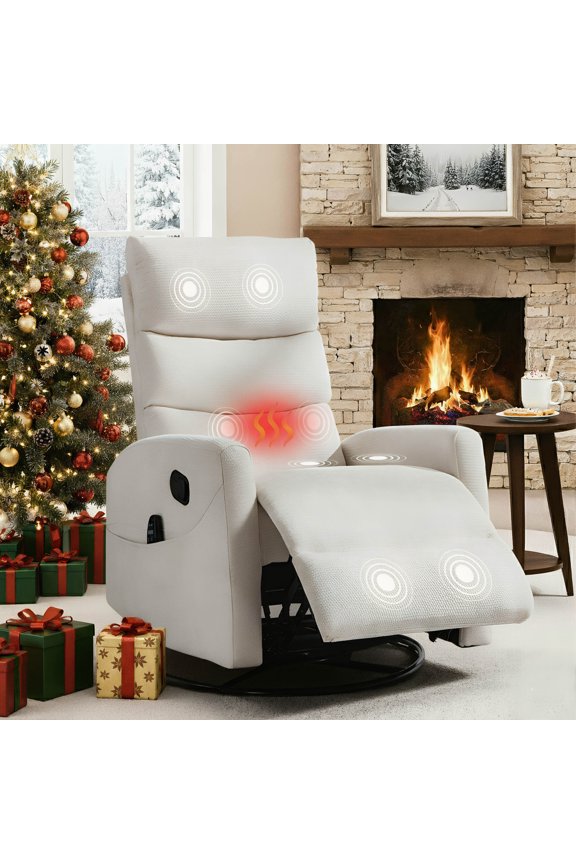360Swivel Rocker Recliner, PAPROOS Small Rocking Recliner Chair for Small Space, Home Theater Recliner with 2 Side Pockets, Nursery Glider Recliner, Manual Recliner for Adults for Living Room,Beige