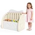 thumbnail image 1 of PAPROOS Kids Toy Box, Cute Toy Chest Organizer with Seating Bench and Sliding Door, Toy Storage Chest for Girls Boys, Modern Toy Storage Cabinet for Playroom, Living Room, Bedroom, Beige+Light Gray, 1 of 8