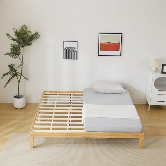 PAPROOS King Size Bed Frame, Wooden Platform Bed with Strong Wood Slats Support, Heavy Duty Basic Bed Frame, No Box Spring Needed, Natural