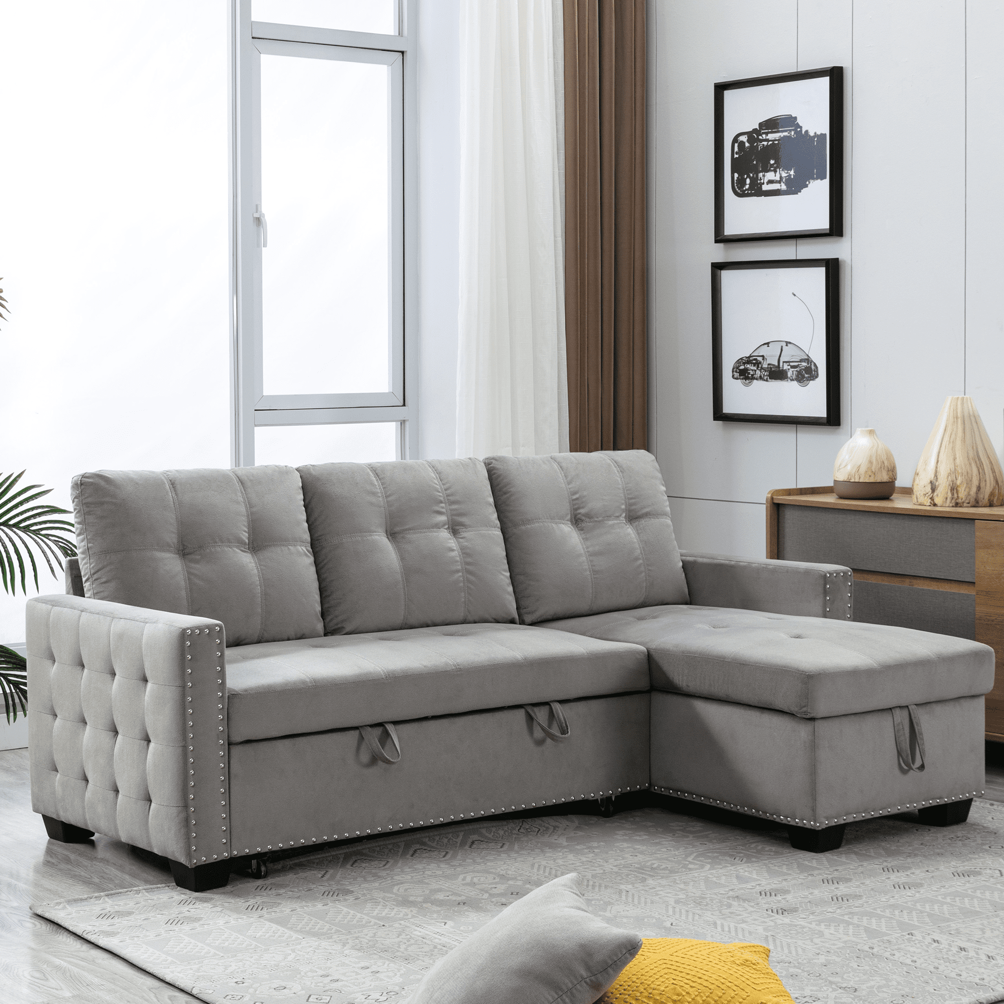 PAPROOS LShape 2 Seat Sectional Chaise With Storage Space, Gray