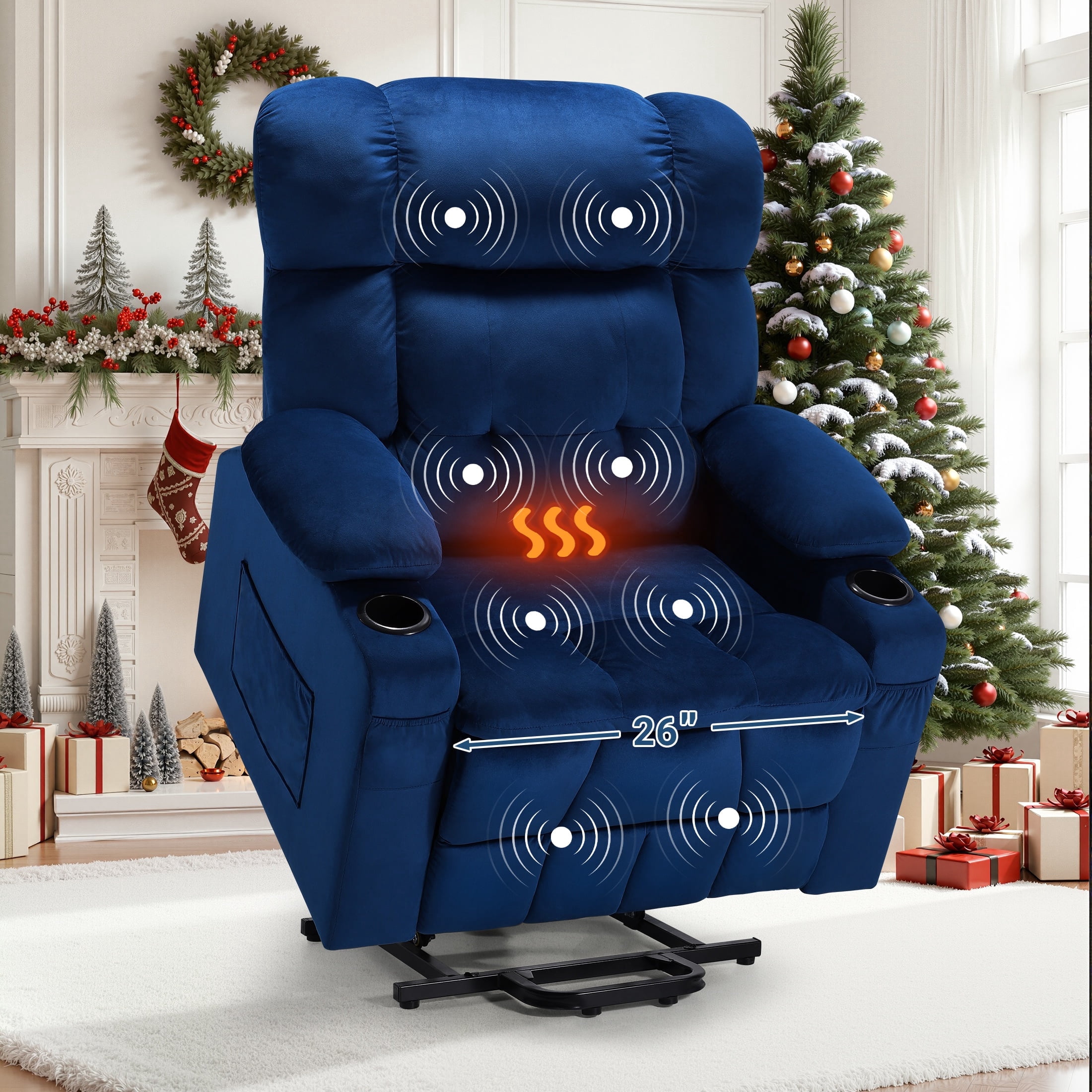 PAPROOS Large Power Lift Recliner Chair with Massage and Heat for Elderly Big and Tall People, Overstuffed Wide Recliners with 2 Cup Holders, Side Pocket for Living Room, Single Sofa, Blue