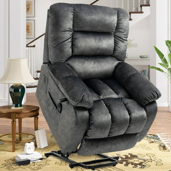 PAPROOS Recliner Chair, Electric Power Lift Recliner with Heat Therapy and Massage Function, Large Size Lift Chair with Remote and Side Pocket, Oversized Power Reclining Sofa, Gray Blue