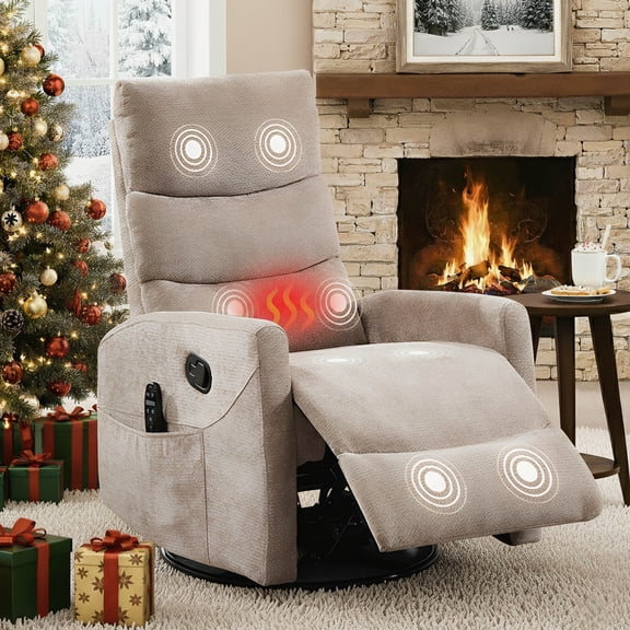 PAPROOS Swivel Rocker Recliner, Velvet 360 Swivel Rocking Recliner, Glider Rocking Chair for Nursery, Small Rocker Chair, Manual Recliner for Adults for Home Theater Living Room, Khaki
