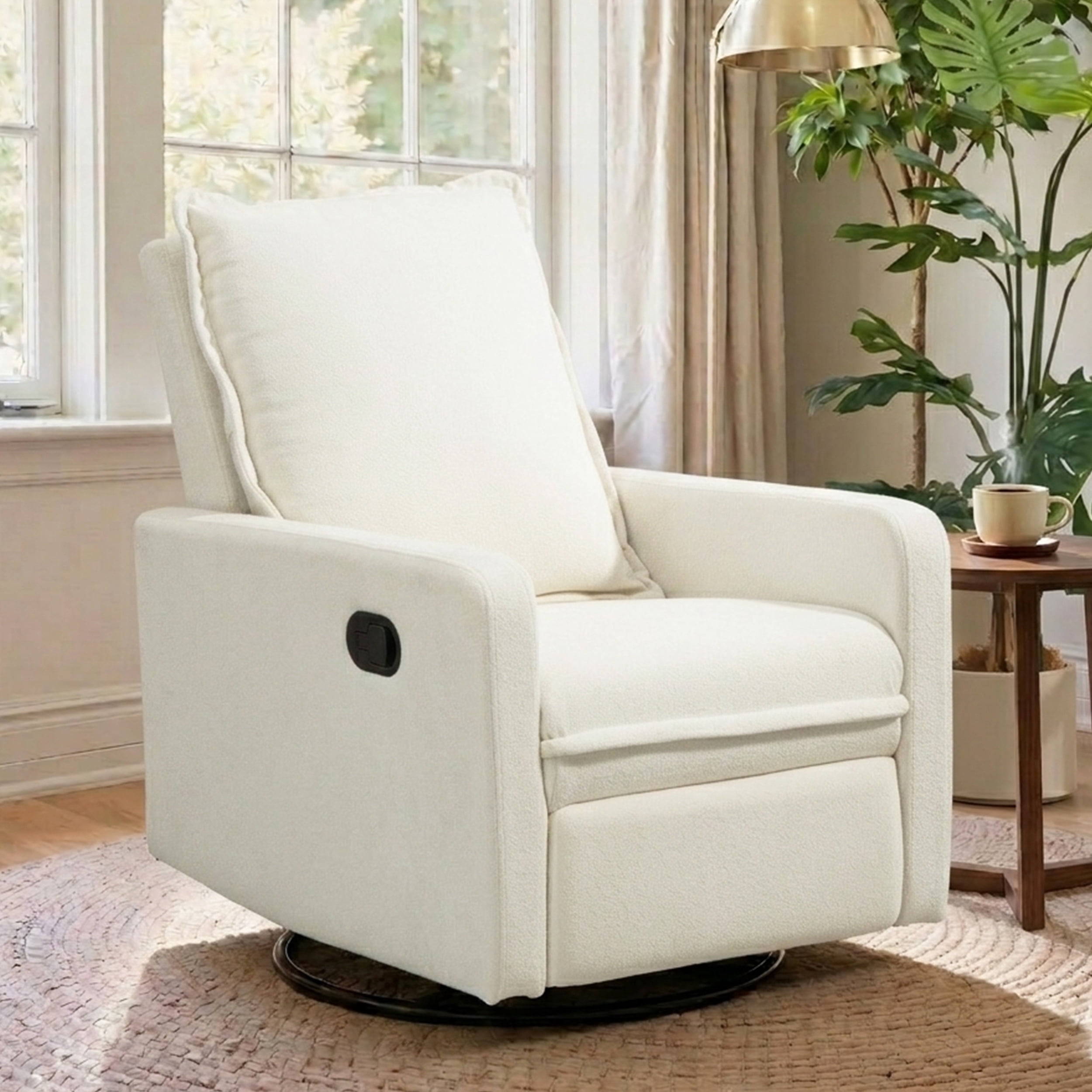 Swivel Rocker Recliner, Paproos Velvet 360° Swivel Recliner Chair for Adults, Small Glider Recliner Rocking Chair for Living Room Nursery, White